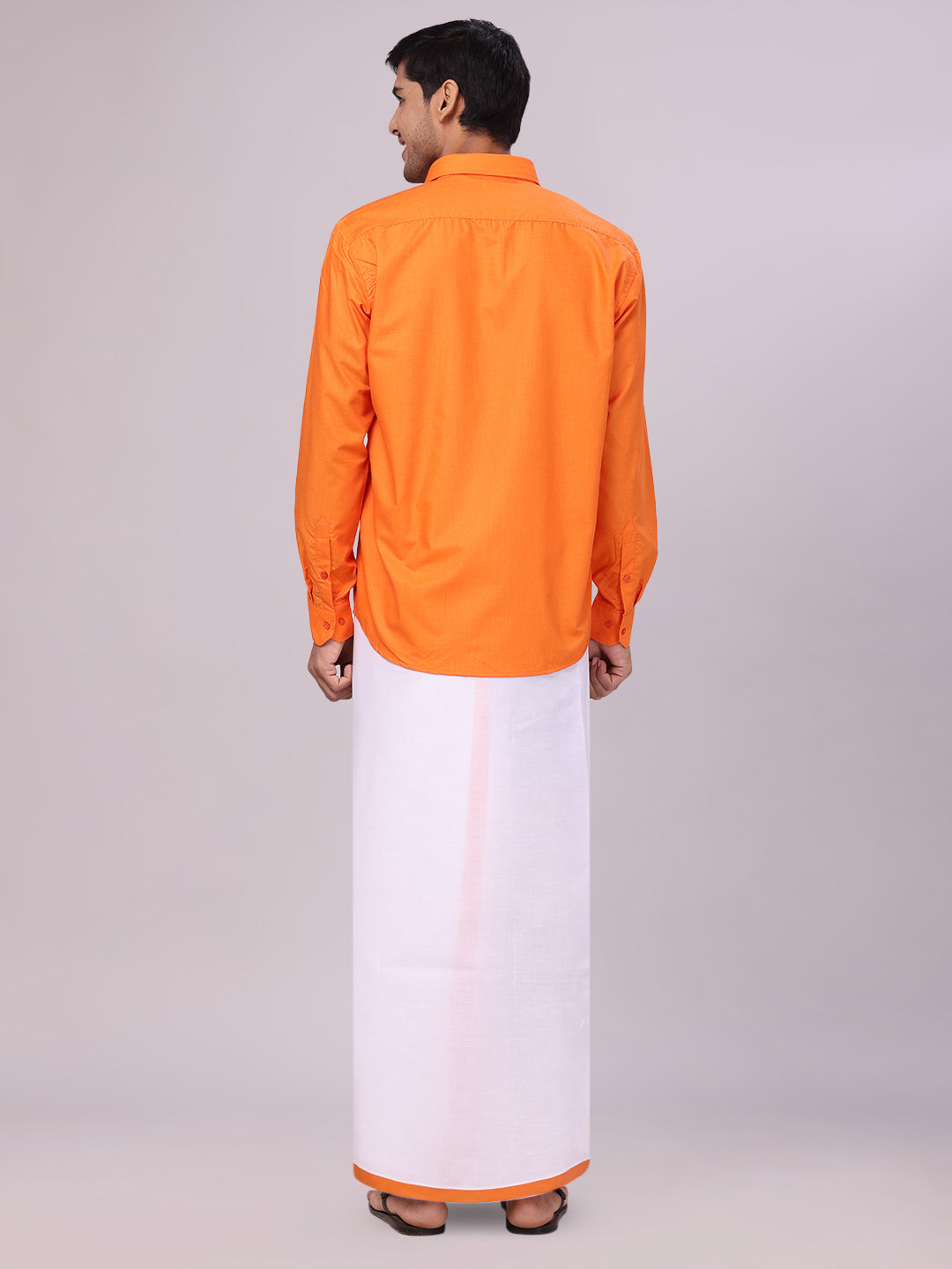 Mens Cotton Orange Matching Shirt and Dhoti Combo Luster