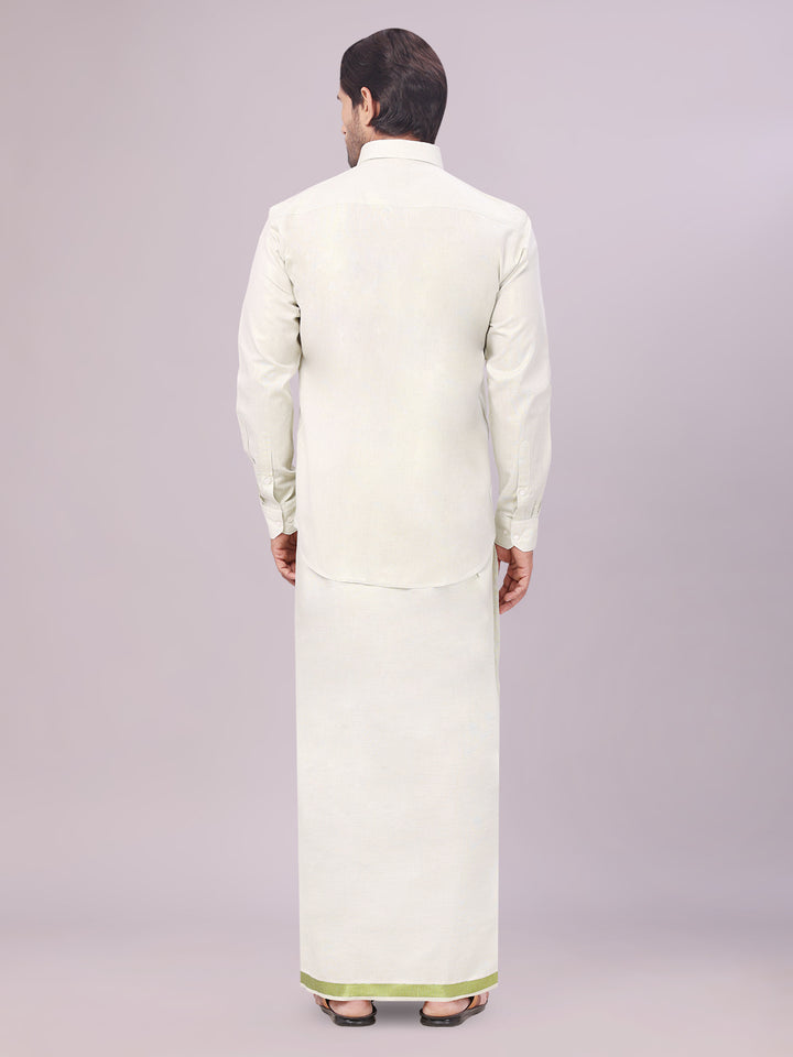Men's Tissue Sky Green Color Dhoti Shirt Wedding Combo Maverick back pose