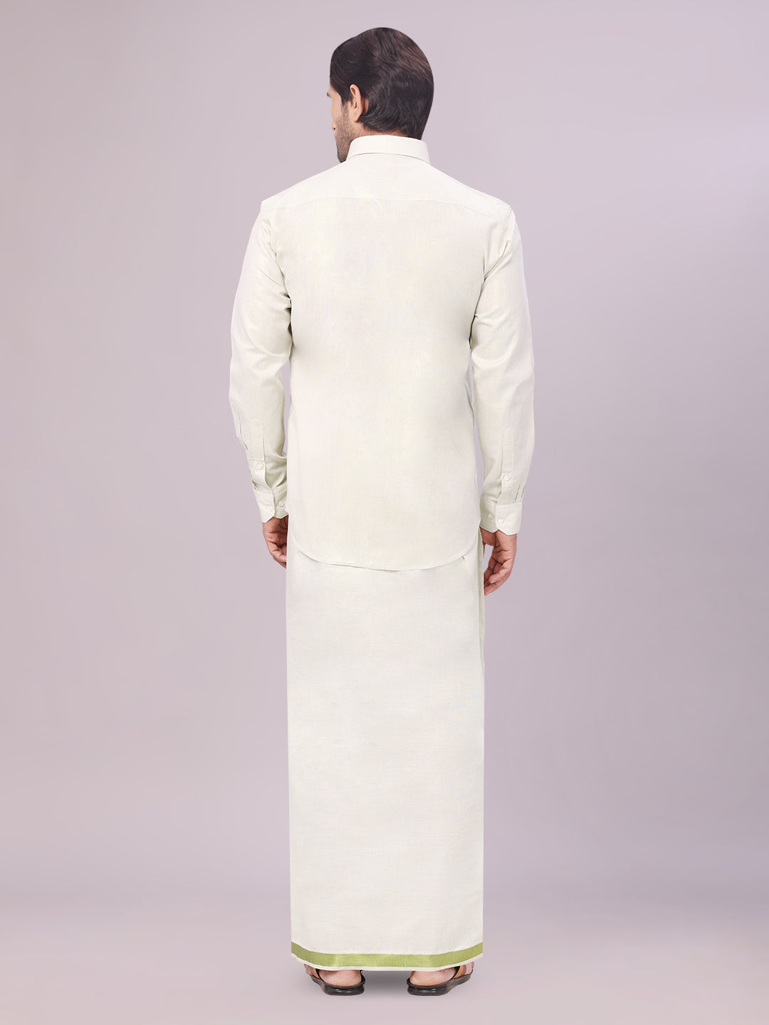 Men's Tissue Sky Green Color Dhoti Shirt Wedding Combo Maverick back pose