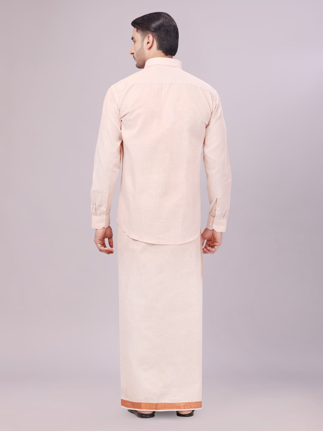 Men's Copper Tissue Jacquard Shirt with Matching Dhoti Combo Zeebra back pose