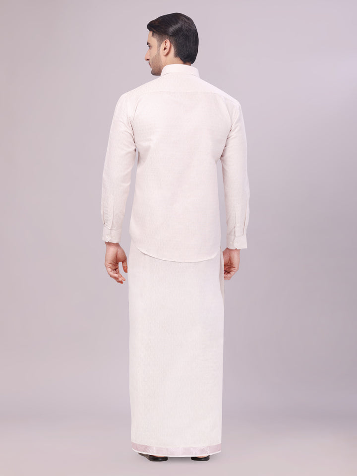 Mens Light Rose Colour Jacquard Shirt with Matching Flexi Dhoti Combo Zeebra