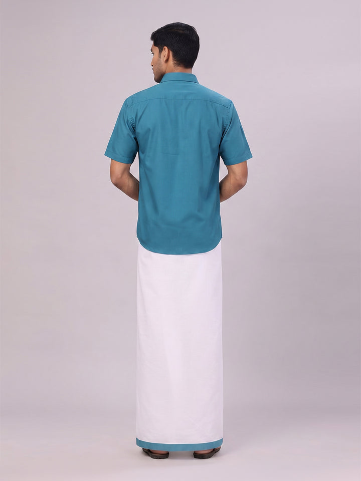 Mens Cotton Green Matching Shirt and Dhoti Combo Luster