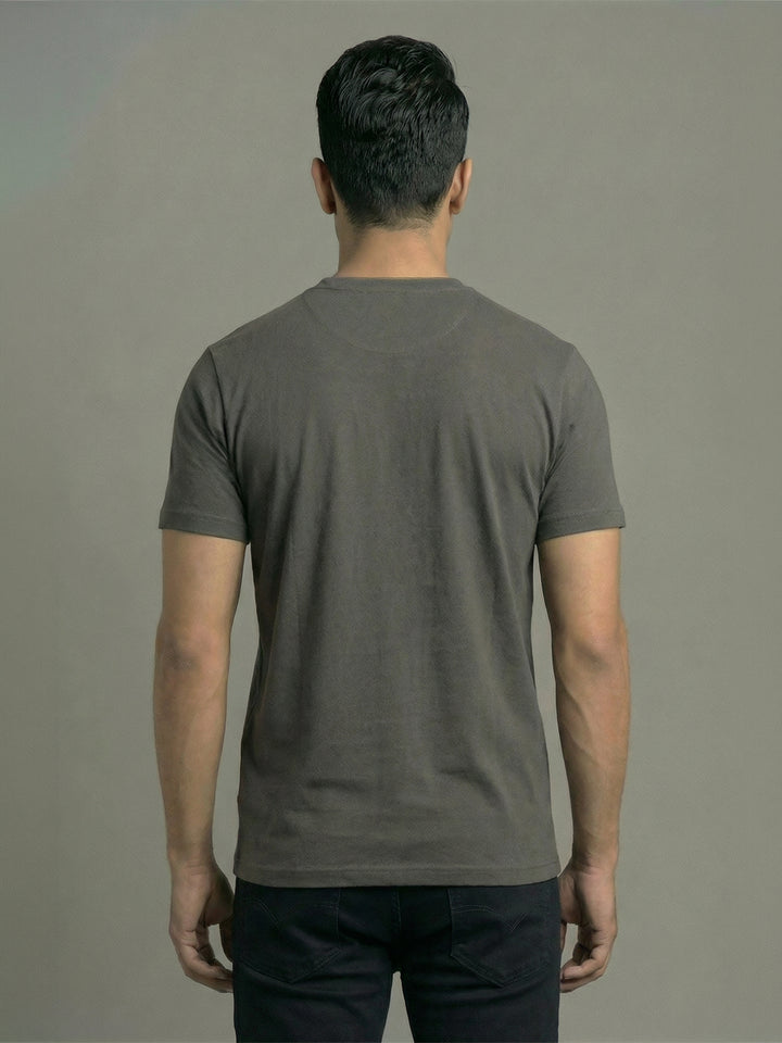 Men's Grey Regular Fit Round Neck T-Shirt Crisper