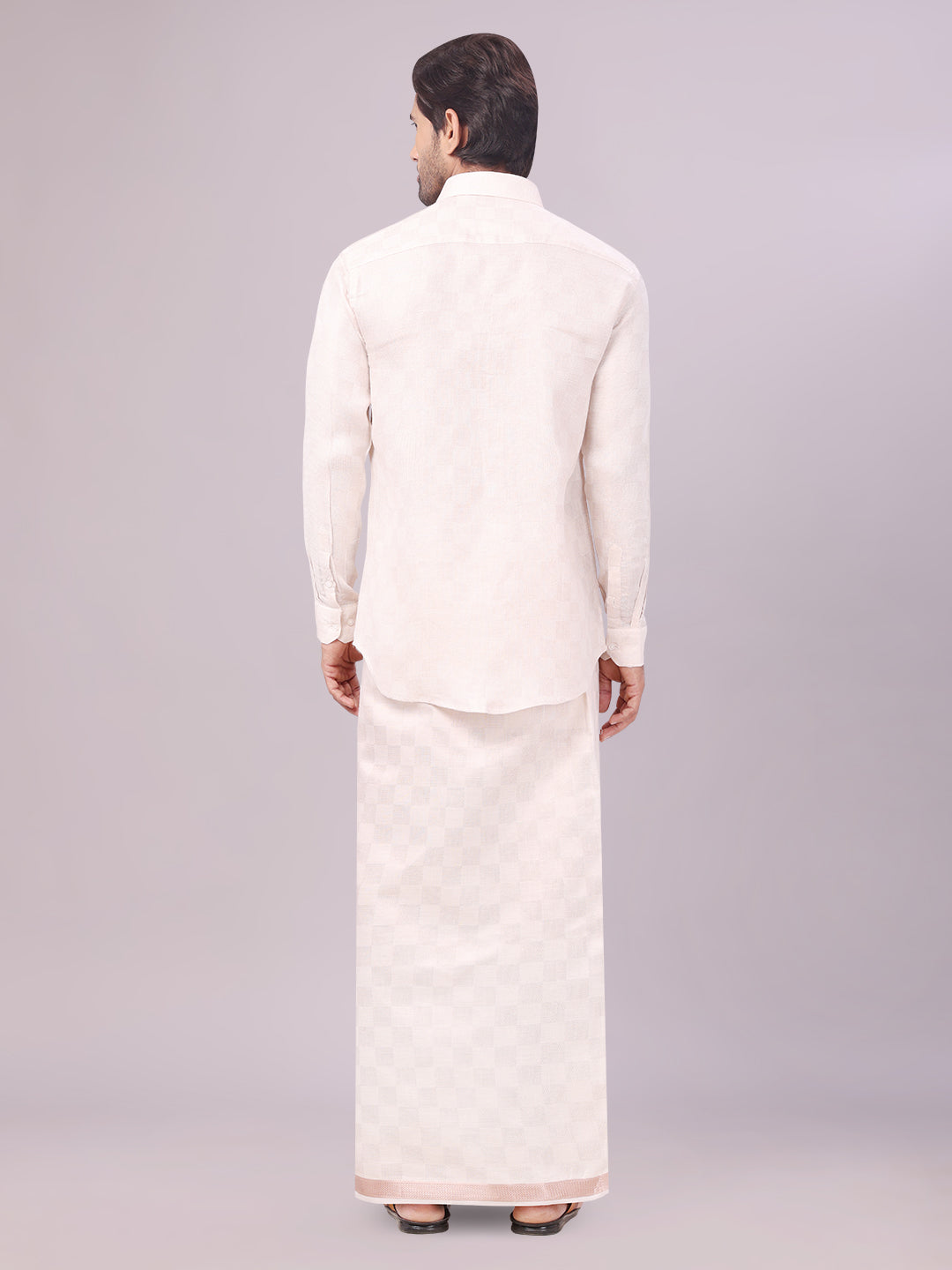 Mens Almond Tissue Jacquard Shirt with Matching Dhoti Combo Zeus