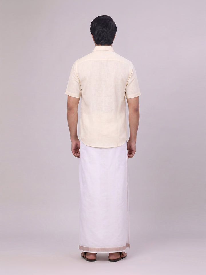 Mens Cream Shirt with Matching jacquard Weave Border Dhoti Combo Marsh