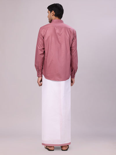 Men's Cotton Dark Pink Matching Shirt and Dhoti Combo Luster back pose