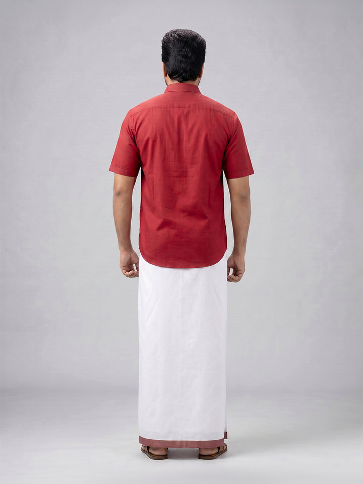 Men's Cotton Maroon Matching Shirt with Fancy Printed Border Dhoti Combo Luster Trend
