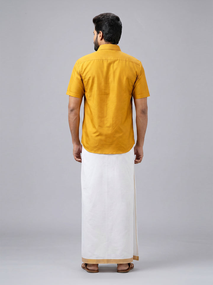 Men's Cotton Golden Yellow Matching Shirt with Fancy Printed Border Dhoti Combo Luster Trend