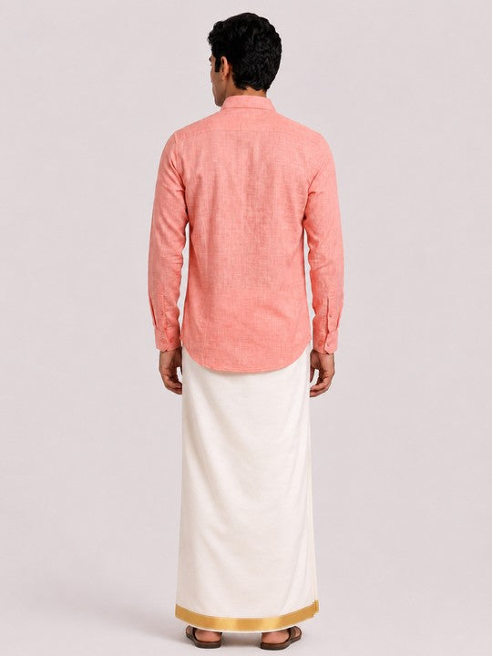 Mens Cotton Coral Colour Regular Fit Shirt Diamond