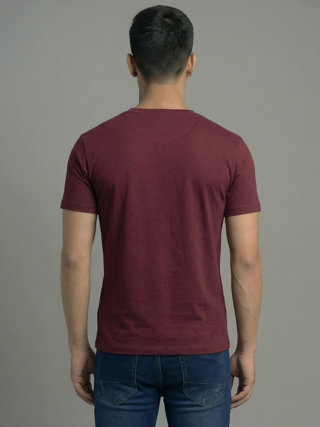 Men's Wine Regular Fit V-Neck T-Shirt Caliber