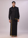 Men's Full Sleeves Black Devotional Shirt & Assorted Border Dhoti Towel Combo Skanda