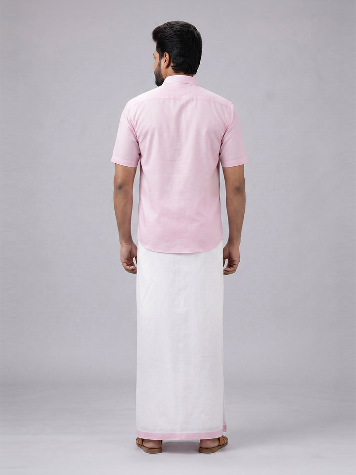 Men's Cotton Light Pink Matching Shirt with Fancy Printed Border Dhoti Combo Luster Trend