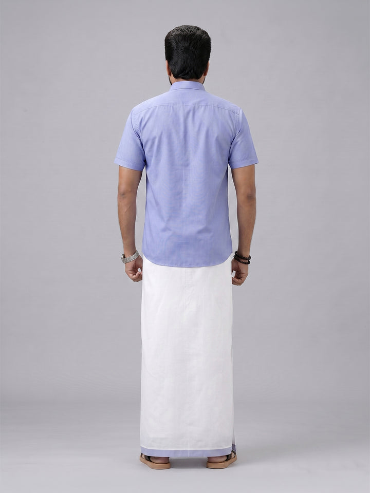 Men's Cotton Light Blue Matching Shirt with Fancy Printed Border Dhoti Combo Luster Trend