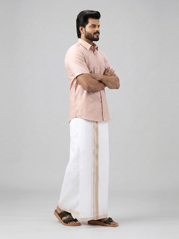 Men's Cotton Beige Matching Shirt with Fancy Printed Border Dhoti Combo Luster Trend