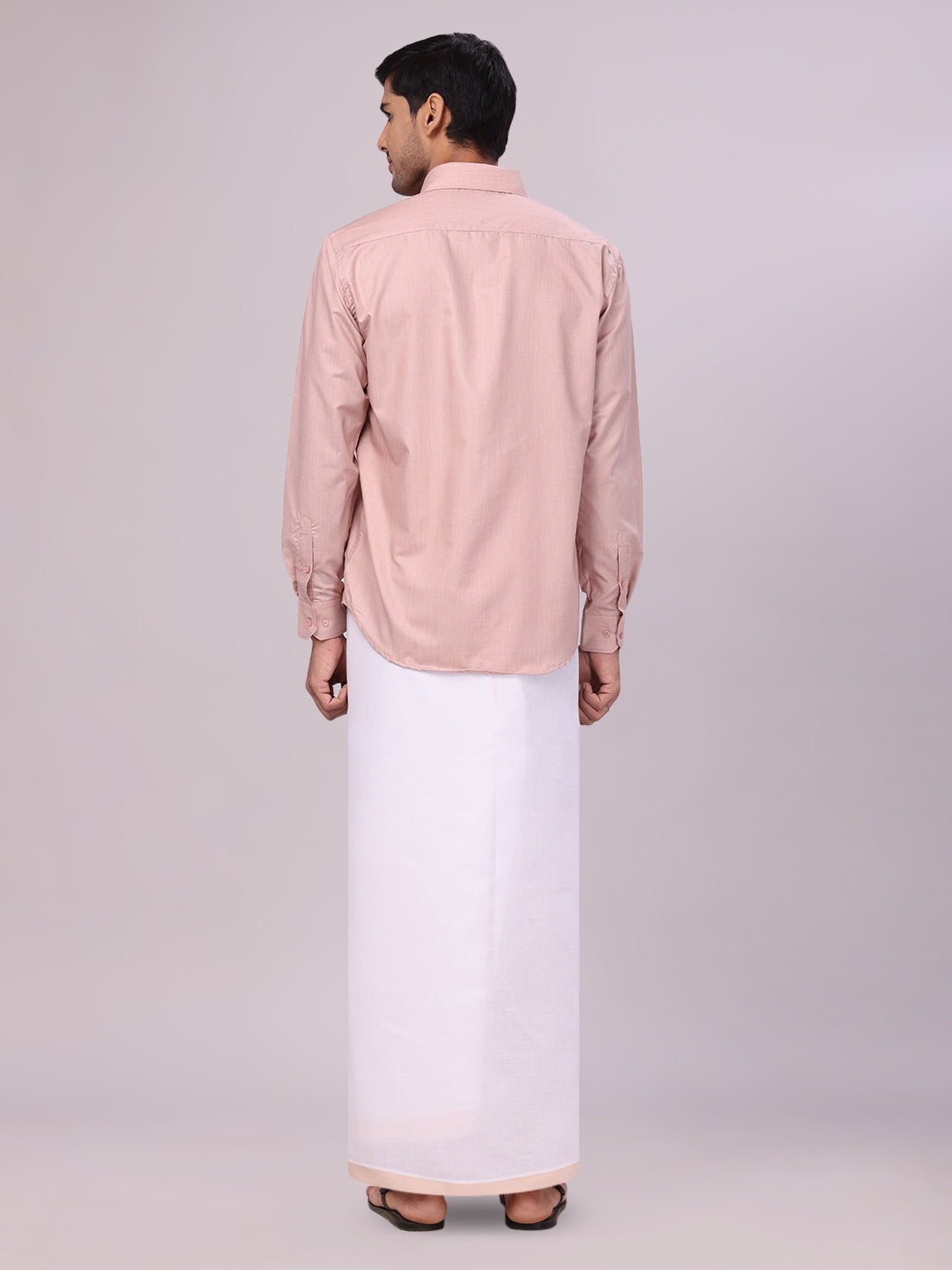 Men's Cotton Beige Matching Shirt and Dhoti Combo Luster back pose 