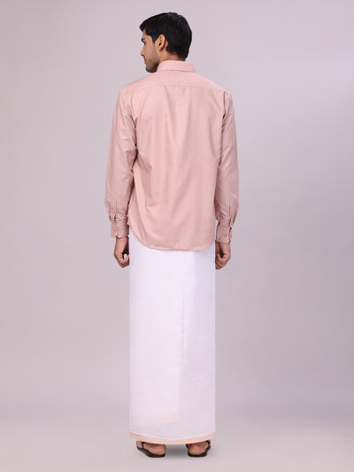 Men's Cotton Beige Matching Shirt and Dhoti Combo Luster back pose 