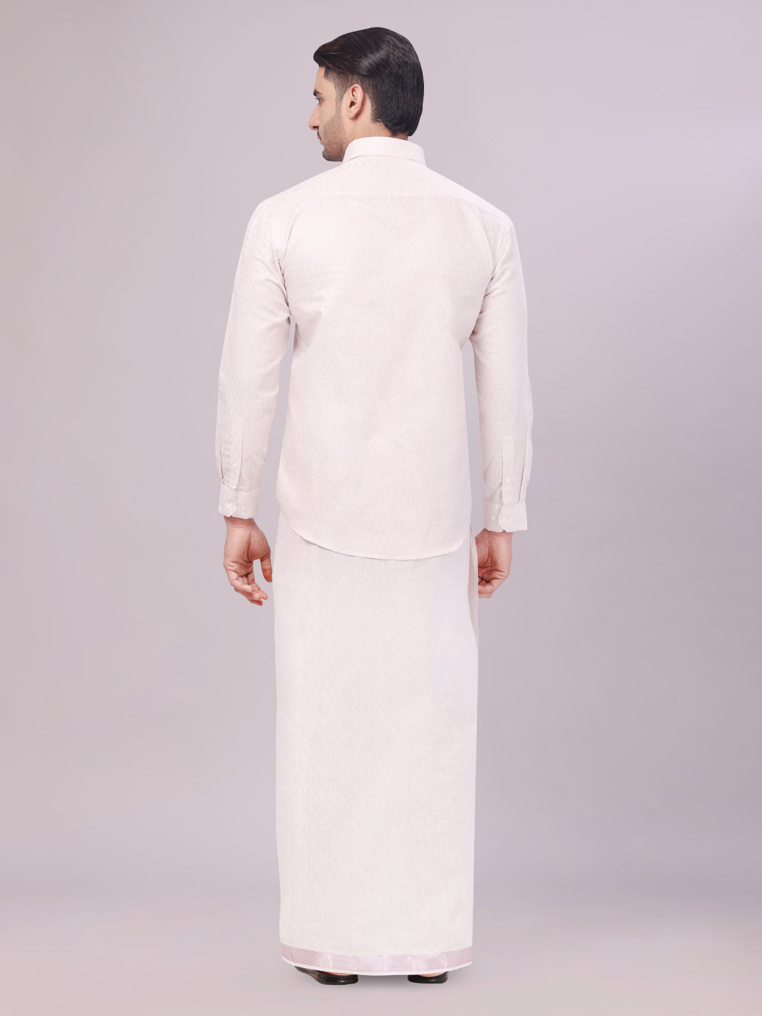 Men's Light Rose Color Jacquard Shirt with Matching Dhoti Combo Zeebra back pose