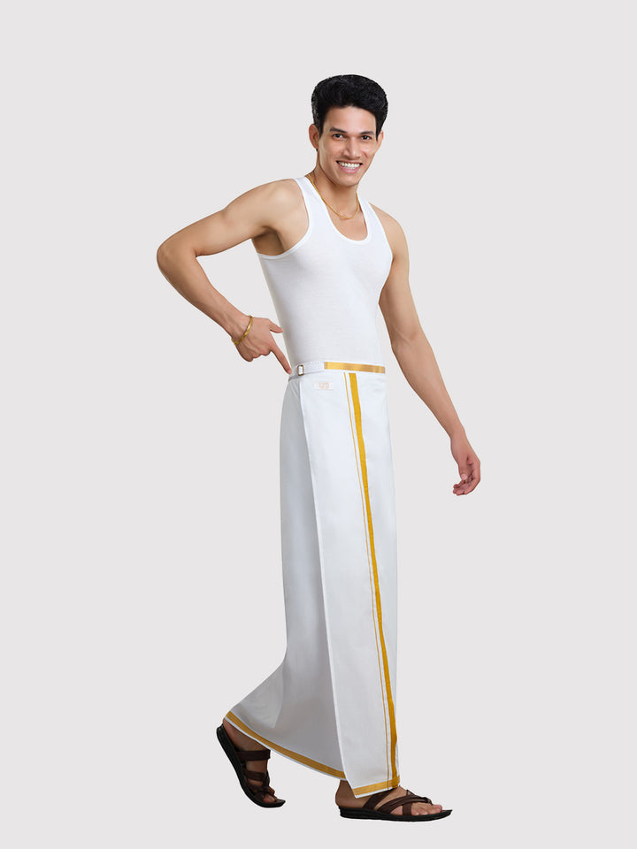 Men's Easy to Wear Flexi 2.0 White Gold Jari Side Gurkha Dhoti with Pocket