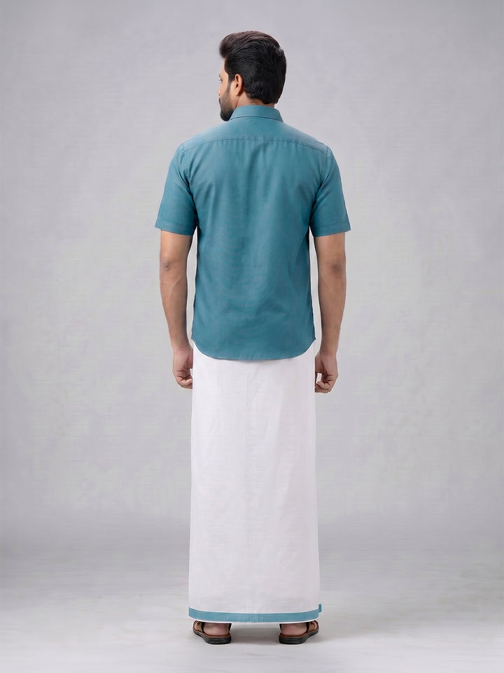 Men's Cotton Green Matching Shirt with Fancy Printed Border Dhoti Combo Luster Trend