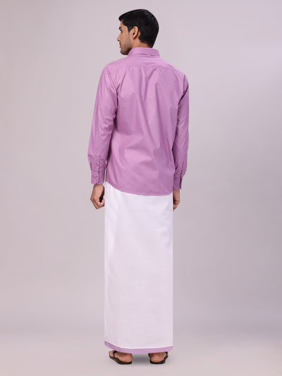 Mens Light Purple Color Shirt with Matching Border Dhoti Combo Casper