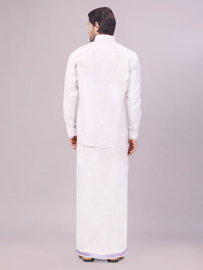 Men's Tissue Lavender Colour Dhoti Shirt Wedding Combo Maverick back pose