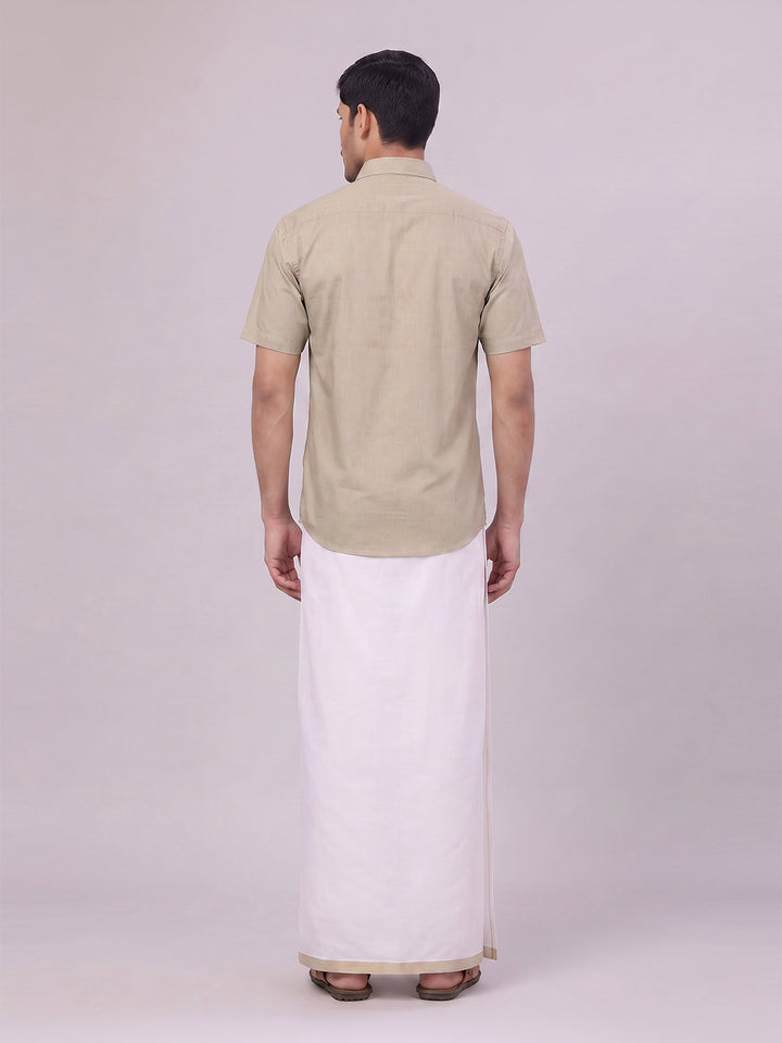 Mens Cotton Light Olive Matching Shirt and Dhoti Combo Luster