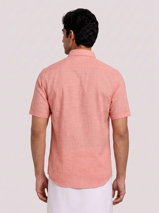 Mens Cotton Coral Colour Regular Fit Shirt Diamond