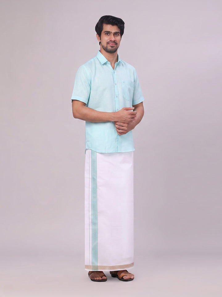Men's Sea Green Shirt with Matching jacquard Weave Border Dhoti Combo Marsh