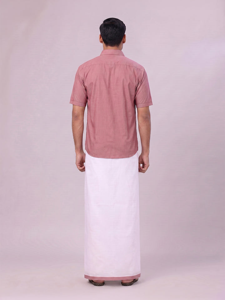 Mens Light Maroon Color Shirt with Matching Border Dhoti Combo Casper