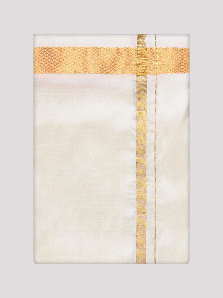 Men's Silk Mix Wedding Cream Shirt, Dhoti, Nerial with Belt Combo - Thamboolam
