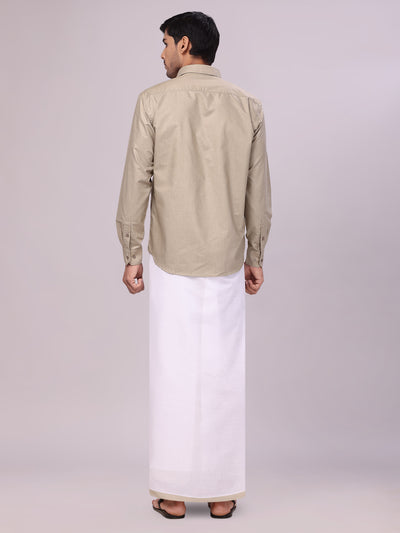 Mens Cotton Light Olive Matching Shirt and Dhoti Combo Luster