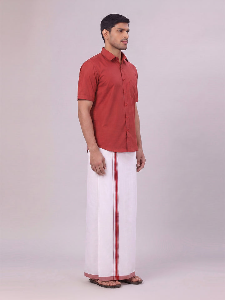 Mens Cotton Maroon Matching Shirt and Dhoti Combo Luster
