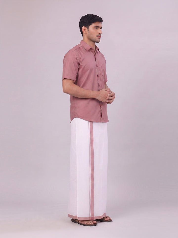 Mens Cotton Dark Pink Matching Shirt and Dhoti Combo Luster