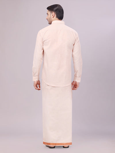 Men's Copper Tissue Jacquard Shirt with Matching Flexi Dhoti Combo Zeebra back pose