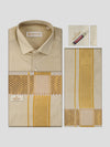 Men's Plain Art Silk Medium Gold Full Sleeves Shirt with 3