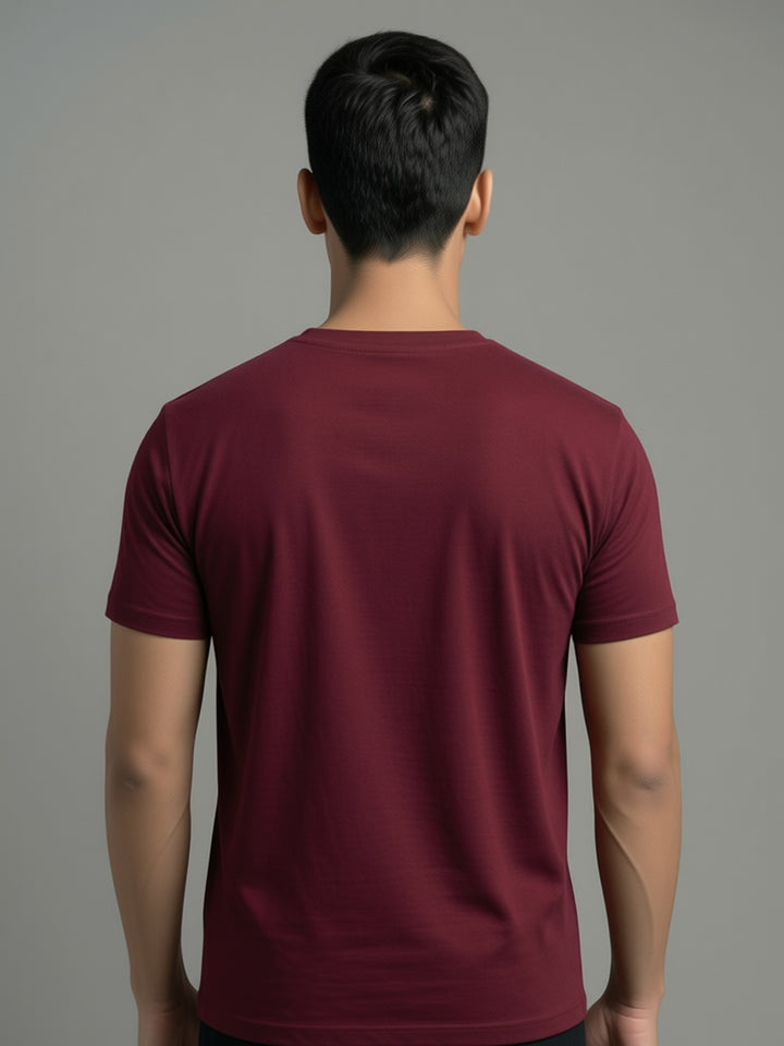 Men's Maroon Regular Fit V-Neck T-Shirt Caliber