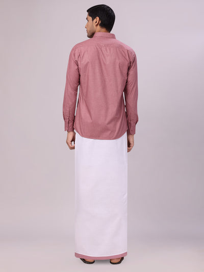 Men's Light Maroon Shirt with Matching Border Flexi Dhoti Combo Casper Flexi back pose