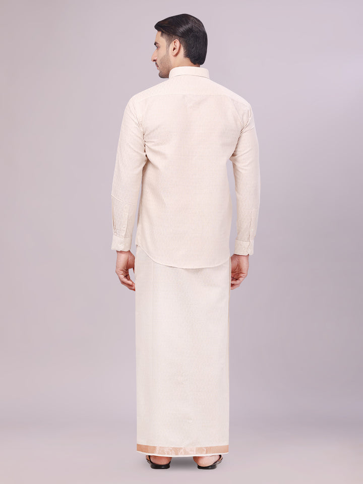 Men's Light Copper Color Jacquard Shirt with Matching Dhoti Combo Zeebra