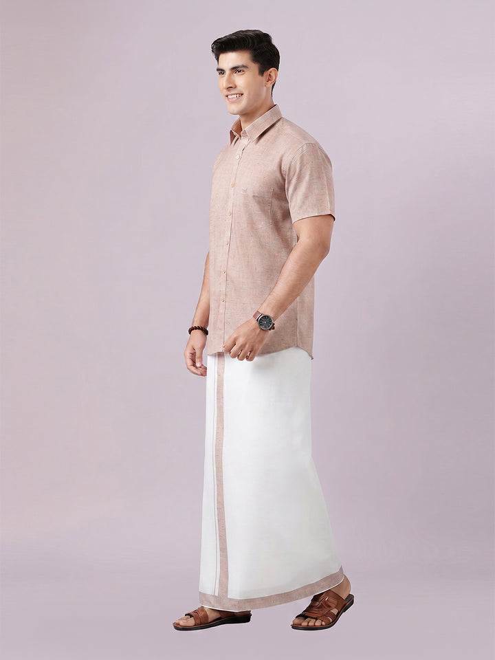 Men's Brown Color Digital Printed Shirt with Matching Printed Border Dhoti Combo Varnam