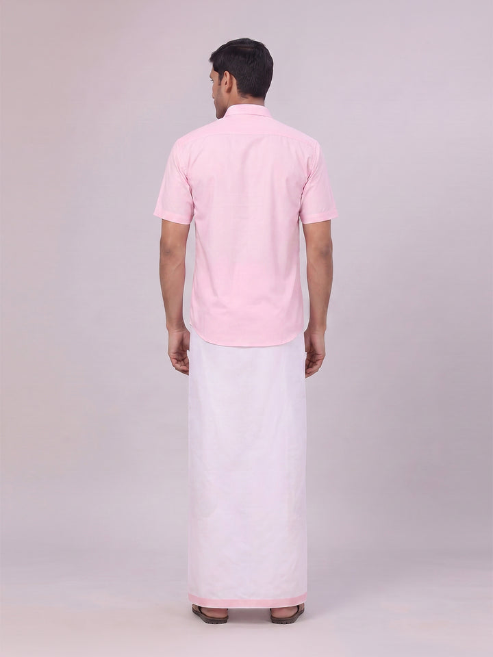 Mens Cotton Pink Matching Shirt and Dhoti Combo Luster
