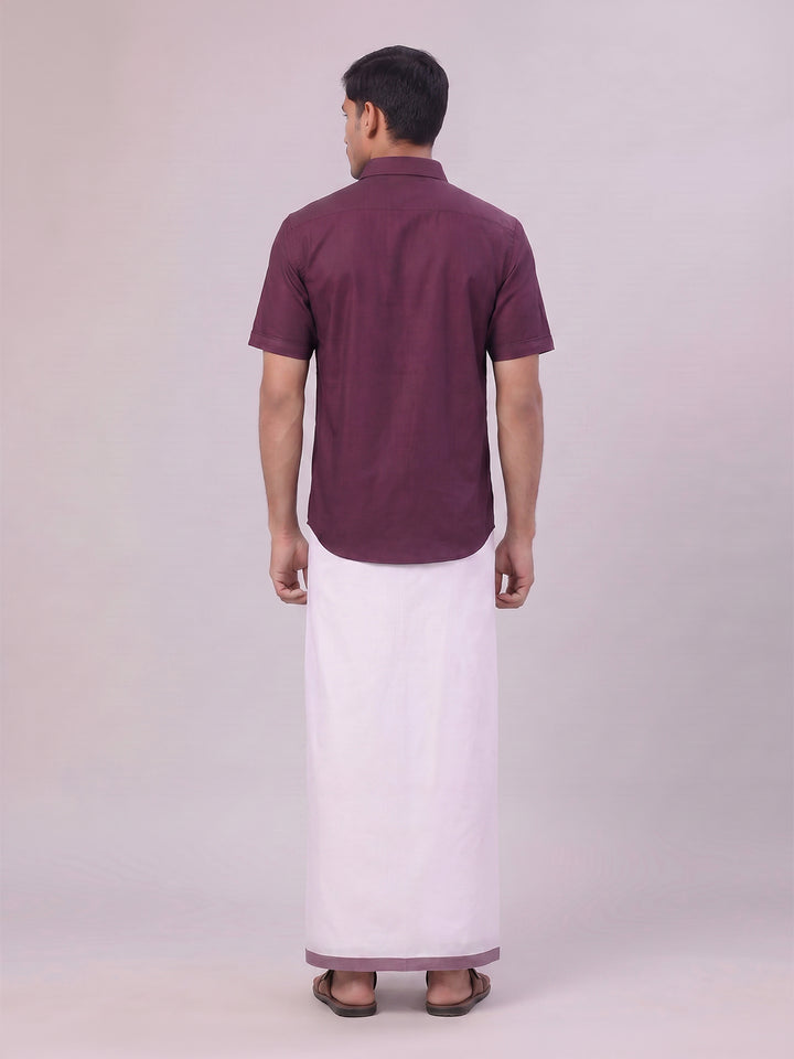 Mens Dark Wine Color Shirt with Matching Border Dhoti Combo Casper