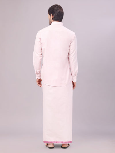 Men's Tissue Rose Color Dhoti Shirt Wedding Combo Maverick back pose