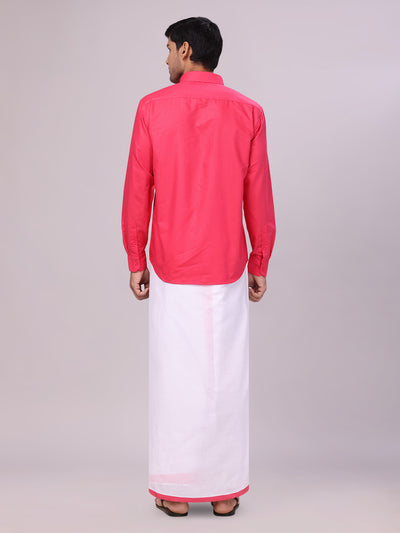 Men's Cotton Pink Matching Shirt and Dhoti Combo Luster back pose