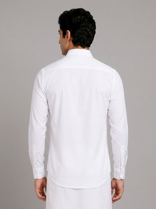 Men's Cotton Regular Fit Liberty Cut White Shirt Pearl