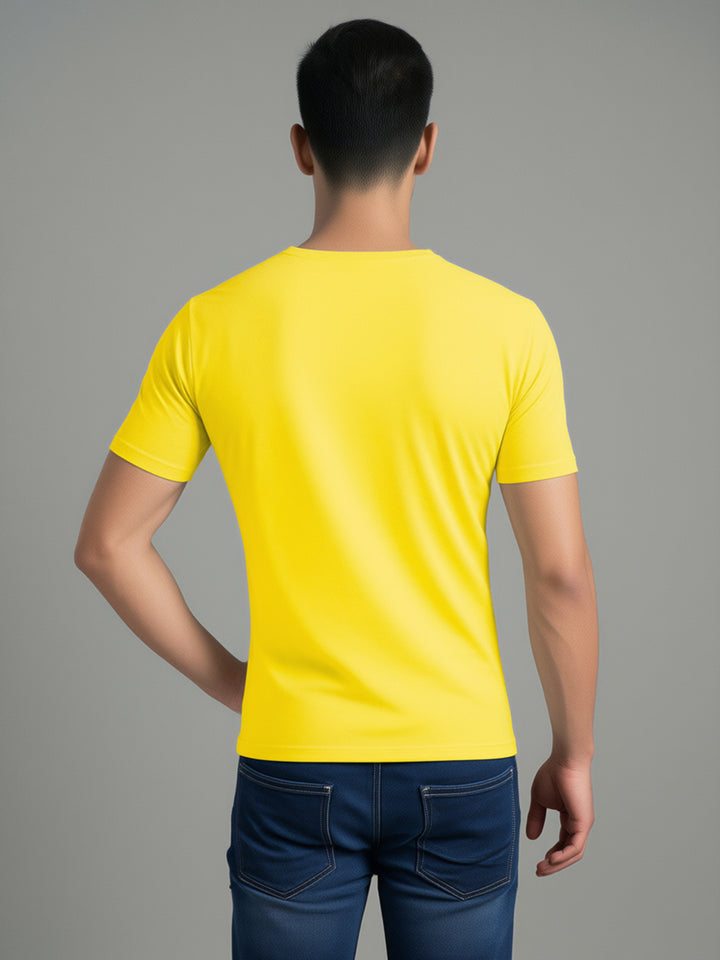 Men's Yellow Regular Fit V-Neck T-Shirt Caliber