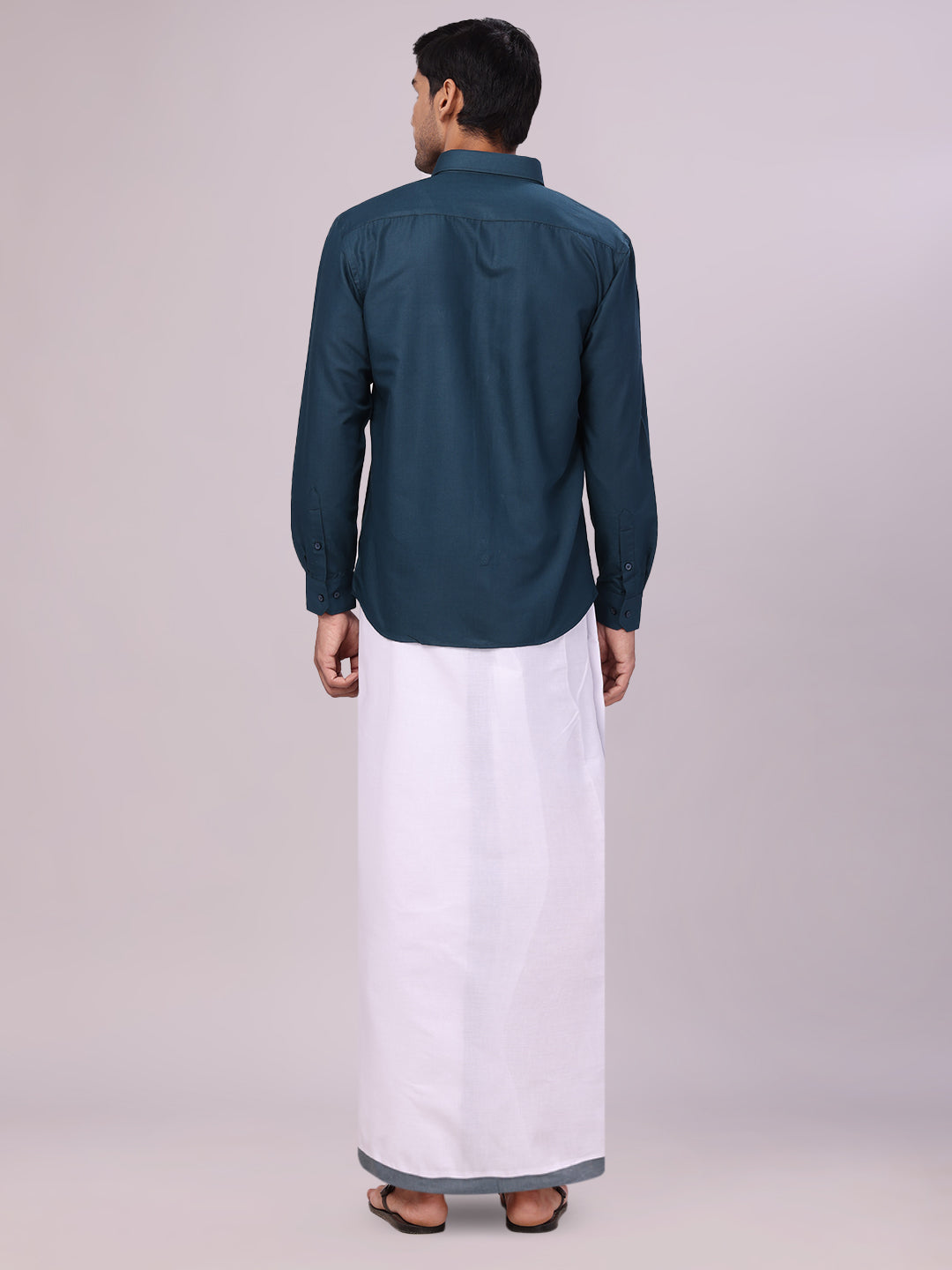 Mens Cotton Dark Green Matching Shirt and Dhoti Combo Luster