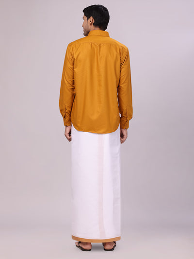 Mens Cotton Golden Yellow Matching Shirt and Dhoti Combo Luster