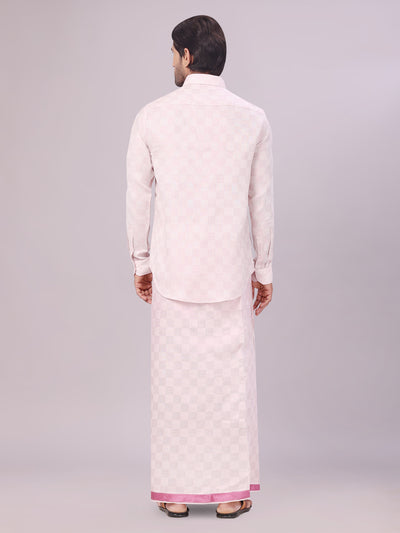 Mens Rose Tissue Jacquard Shirt with Matching Dhoti Combo Zeus