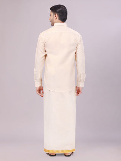 Men's Gold Tissue Jacquard Shirt with Matching Dhoti Combo Zeebra back pose