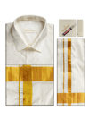 Men's Pure Silk Wedding Cream Shirt, Dhoti, Nerial with Belt Combo - Nesam 120K